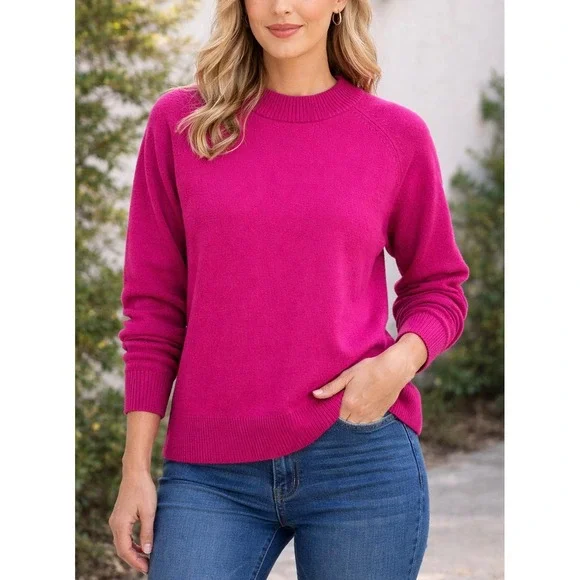 Karen Scott Pink Romantic Med Mock Neck Back Zip Knit Sweater Preppy Old Money - Picture 1 of 16